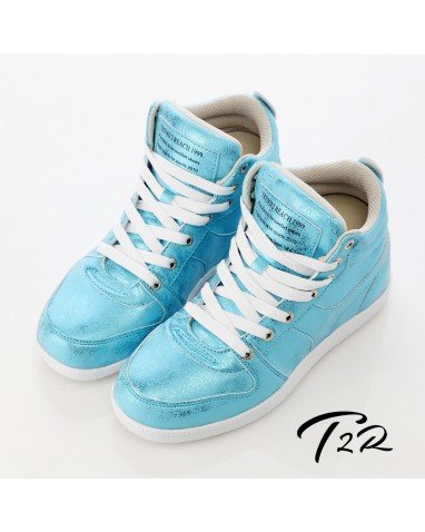 【T2R】韓流金屬裂紋氣墊內增高鞋8CM 藍