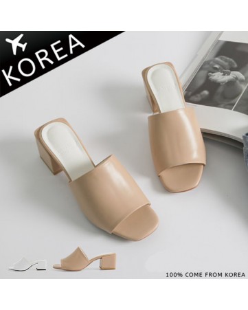 韓國空運 樂活夏日復古粗跟寬帶涼拖鞋 米