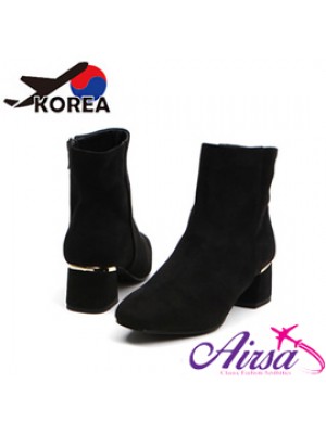 【韓國空運】極簡素面粗跟短靴-黑