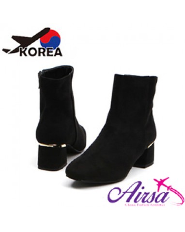 【韓國空運】極簡素面粗跟短靴-黑