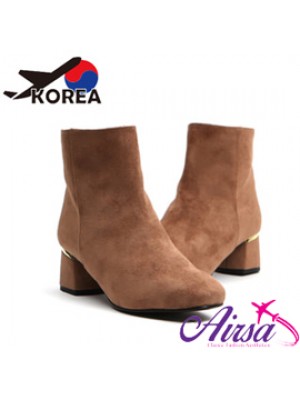 【韓國空運】極簡素面粗跟短靴-咖啡-