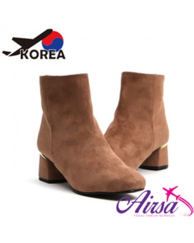 【韓國空運】極簡素面粗跟短靴-咖啡-
