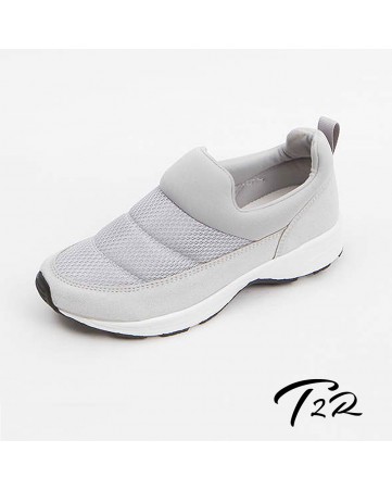 【T2R手工訂製增高鞋】透氣網布拼接麂皮休閒隱形增高鞋-灰-增高5.5公分