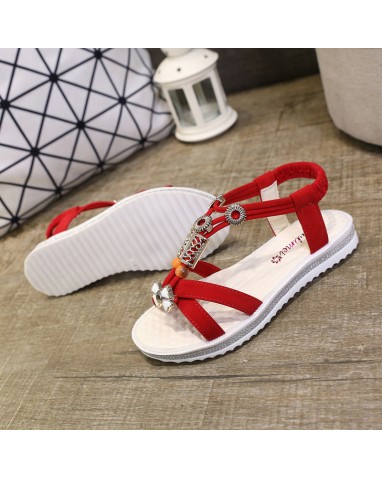 沙灘涼鞋 韓國空運 海灘涼鞋夏季平底平跟休閒少女鞋 紅