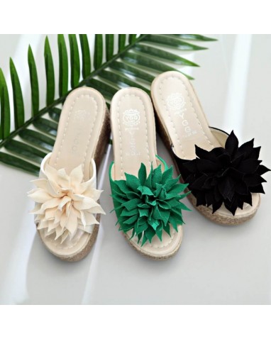正韓國空運 厚底花朵楔形跟涼拖鞋 (3色可選)