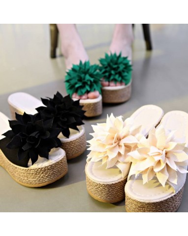 正韓國空運 厚底花朵楔形跟涼拖鞋 (3色可選)