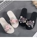 韓國空運 夏季新款花朵海邊沙灘鞋時尚中跟軟底涼拖鞋